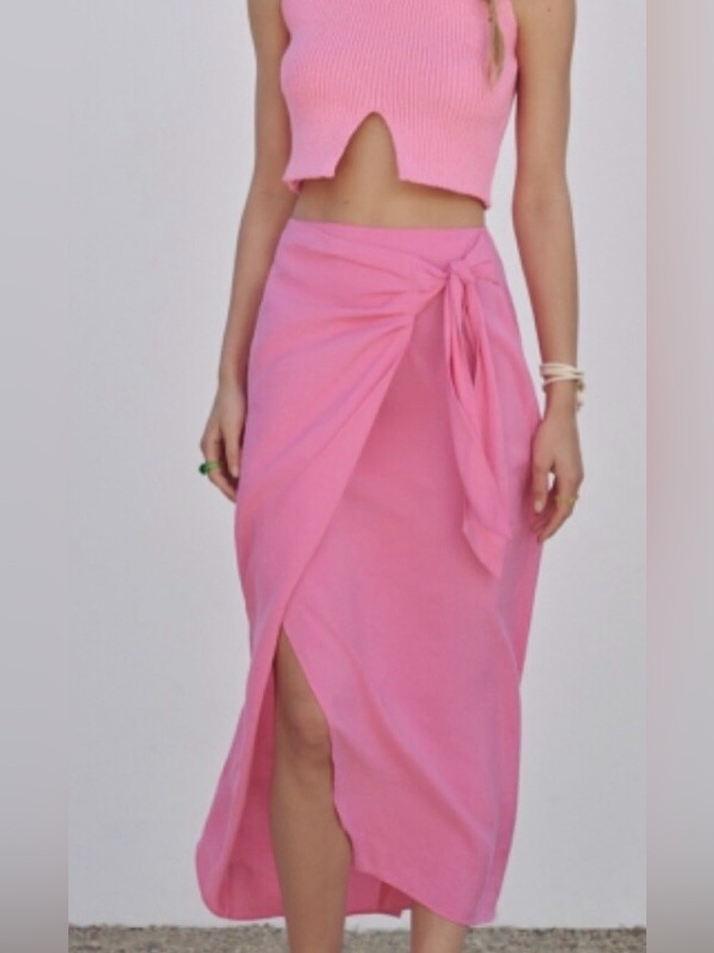 Zara midi bubblegum pink modal wrap skirt SF